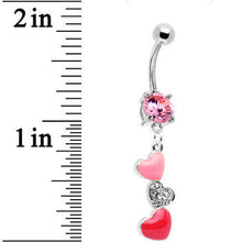 Load image into Gallery viewer, Pink CZ Passionate Hearts Dangle Belly Ring
