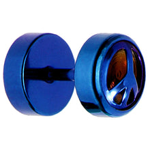 Load image into Gallery viewer, Blue Anodized Titanium Peace Sign Cheater Plug
