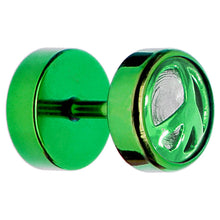 Load image into Gallery viewer, Green Anodized Titanium Peace Sign Cheater Plug
