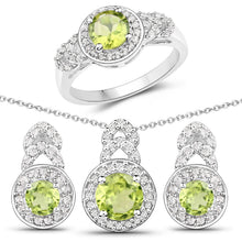 Load image into Gallery viewer, 2.68 Carat Genuine Peridot and White Topaz .925 Sterling Silver Jewelry Set
