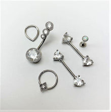 Load image into Gallery viewer, 14G 9/16 Clear CZ Gem Heart Barbell Nipple Ring Set
