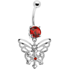 Load image into Gallery viewer, Ruby Red Gem Encompass Butterfly Belly Ring
