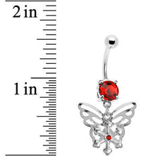 Load image into Gallery viewer, Ruby Red Gem Encompass Butterfly Belly Ring
