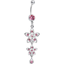 Load image into Gallery viewer, Pink Gem Duet Flowers Belly Ring
