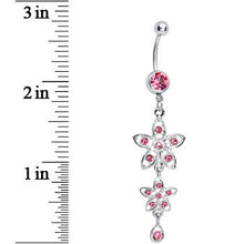Load image into Gallery viewer, Pink Gem Duet Flowers Belly Ring
