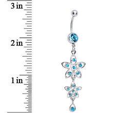 Load image into Gallery viewer, Aqua Gem Duet Flowers Belly Ring
