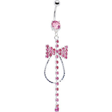 Load image into Gallery viewer, Pink Jeweled Tuxedo Bow Tie Belly Ring
