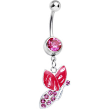 Load image into Gallery viewer, Pink Gem Sideways Butterfly Belly Ring
