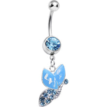 Load image into Gallery viewer, Aqua Gem Sideways Butterfly Belly Ring
