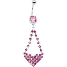 Load image into Gallery viewer, Pink Gem Cluster Heart Dangle Belly Ring
