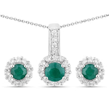 Load image into Gallery viewer, 1.81 Carat Dyed Emerald and White Topaz .925 Sterling Silver Jewelry Set
