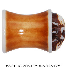 Load image into Gallery viewer, 0G Brown White Resin Skull Saddle Plug

