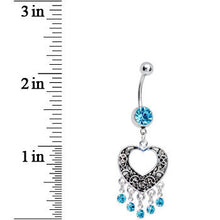 Load image into Gallery viewer, Aqua Gem Hollow Heart Chandelier Belly Ring
