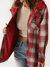 Load image into Gallery viewer, Plaid Snap Down Plush Hooded Jacket Soft &amp; Warm Women Outerwear Cozy And Comfortable Jacket
