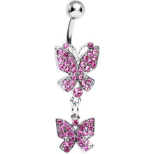 Load image into Gallery viewer, Pink Gem Dual Butterfly Belly Ring
