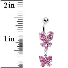 Load image into Gallery viewer, Pink Gem Dual Butterfly Belly Ring

