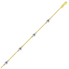 Load image into Gallery viewer, 14k Two Tone Gold Anklet with Diamond Cut Heart Style Stations
