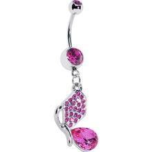Load image into Gallery viewer, Pink Gem Side Profile Butterfly Belly Ring
