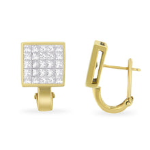 Load image into Gallery viewer, 14K Yellow Gold 3-1/5 Cttw Princess Cut Diamond Â¾ Square Invisible Set Grid Huggy Style Omega Back Stud Earrings (G-H Color, VS1-VS2 Clarity)
