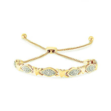 Load image into Gallery viewer, 14K Yellow Gold Plated .925 Sterling Silver Diamond Accent Alternating Marquise Shape and Heart Links Bolo Bracelet (I-J Color, I3 Clarity) - Adjustable 6" to 9"
