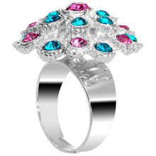 Load image into Gallery viewer, Blue Pink Gem Blossom Flower Adjustable Ring
