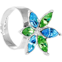 Load image into Gallery viewer, Blue Green Marquise Flower Adjustable Ring
