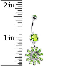Load image into Gallery viewer, Peridot Green Gem Gerber Daisy Flower Belly Ring
