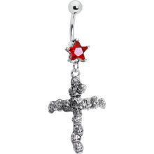 Load image into Gallery viewer, Ruby Red Star Skull Cross Belly Ring
