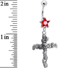 Load image into Gallery viewer, Ruby Red Star Skull Cross Belly Ring
