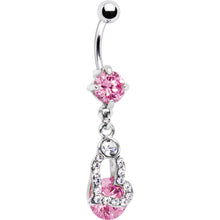 Load image into Gallery viewer, Pink Gem Encrusted Hollow Heart Dangle Belly Ring
