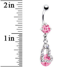 Load image into Gallery viewer, Pink Gem Encrusted Hollow Heart Dangle Belly Ring
