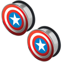 Load image into Gallery viewer, 1 inch Captain America Steel Tunnel Plugs Set
