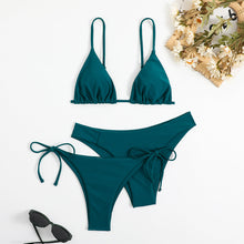 Load image into Gallery viewer, Essential Edge 3-Piece Bikini Set for Women – Solid Color High-Cut Triangle Top Two-Style Bottoms with Side Lace-Up Design &amp; Quick-Drying Comfort – Versatile Women's Swimwear for Summer Pool Beach &amp; Travel
