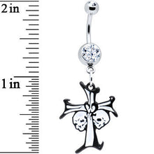 Load image into Gallery viewer, Black and White Double Skulls Cross Belly Ring

