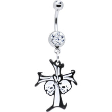 Load image into Gallery viewer, Black and White Double Skulls Cross Belly Ring
