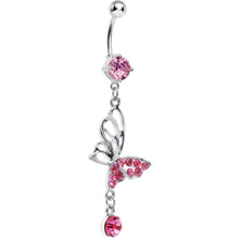 Load image into Gallery viewer, Pink Gem Double-Take Butterfly Belly Ring
