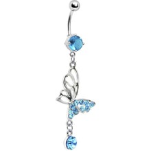 Load image into Gallery viewer, Aqua Gem Double-Take Butterfly Belly Ring
