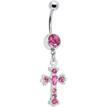 Load image into Gallery viewer, Pink Gem Ornate Cross Belly Ring
