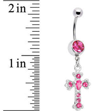 Load image into Gallery viewer, Pink Gem Ornate Cross Belly Ring
