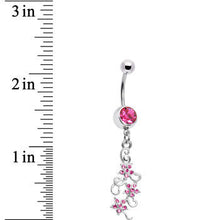 Load image into Gallery viewer, Pink Gem Dramatic Floral Drop Belly Ring
