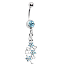 Load image into Gallery viewer, Aqua Gem Dramatic Floral Drop Belly Ring
