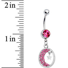 Load image into Gallery viewer, Pink Gem Celestial Crescent Moon Belly Ring
