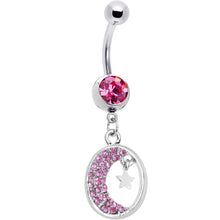 Load image into Gallery viewer, Pink Gem Celestial Crescent Moon Belly Ring
