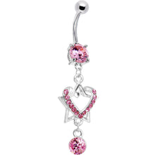 Load image into Gallery viewer, Pink Gem Falling Star Heart Drop Belly Ring
