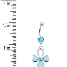 Load image into Gallery viewer, Aqua Gem Horseshoe Heart Flower Belly Ring
