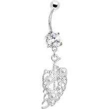 Load image into Gallery viewer, Crystalline Gem Faux Pearl Leaf Belly Ring
