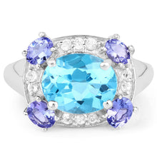 Load image into Gallery viewer, 4.13 Carat Genuine Swiss Blue Topaz, Tanzanite &amp; White Topaz .925 Sterling Silver Ring
