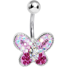 Load image into Gallery viewer, Pink Crystal Bedazzle Butterfly Belly Ring
