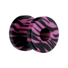 Load image into Gallery viewer, 2G Pink and Black Zebra Striped Acrylic Threaded Tunnel
