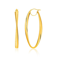 Load image into Gallery viewer, 14k Yellow Gold Twist Motif Oval Shape Hoop Earrings

